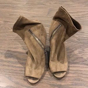 Aldo Faux Suede Brown Open Toe Booties WORN ONCE